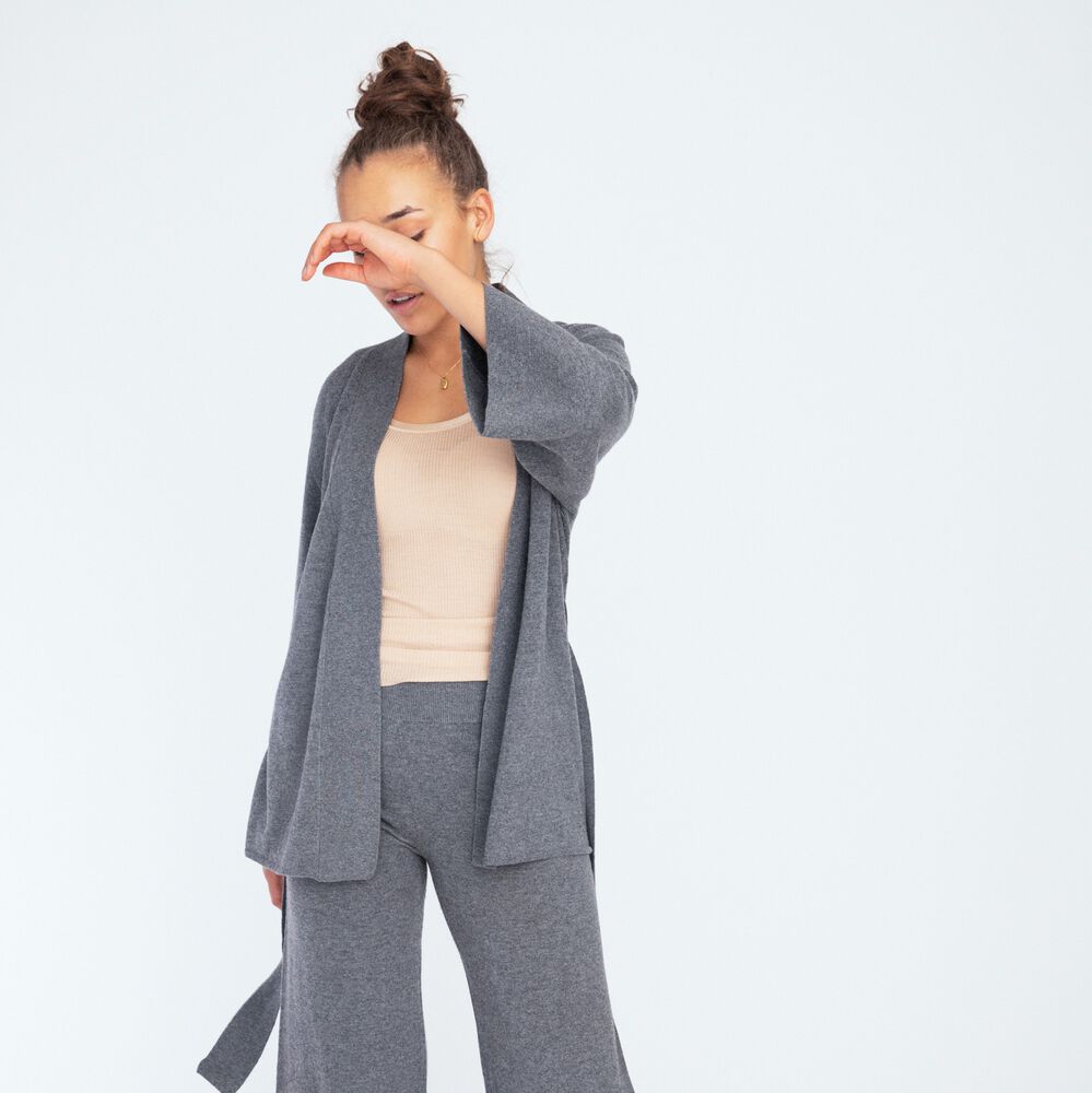 Loungewear jakke merinoull, grey melange, hi-res